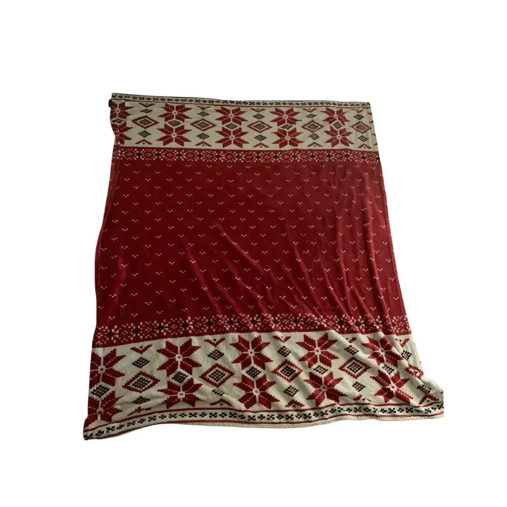 Ralph Lauren Snowflake Throw Blanket Aztec Red Black Soft & Cozy 58”W X 66”L